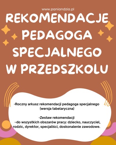 Rekomendacje pedagoga specjalnego w przedszkolu- materiał edukacyjny w formie cyfrowej 