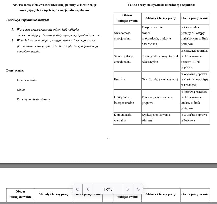 ARKUSZ OCENY EFEKTYWNO CI Z ROZWIJAJ CYCH KOMPETENCJE EMOCJONALNO arkusz-oceny-efektywno-ci-z-rozwijaj-cych-kompetencje-emocjonalno